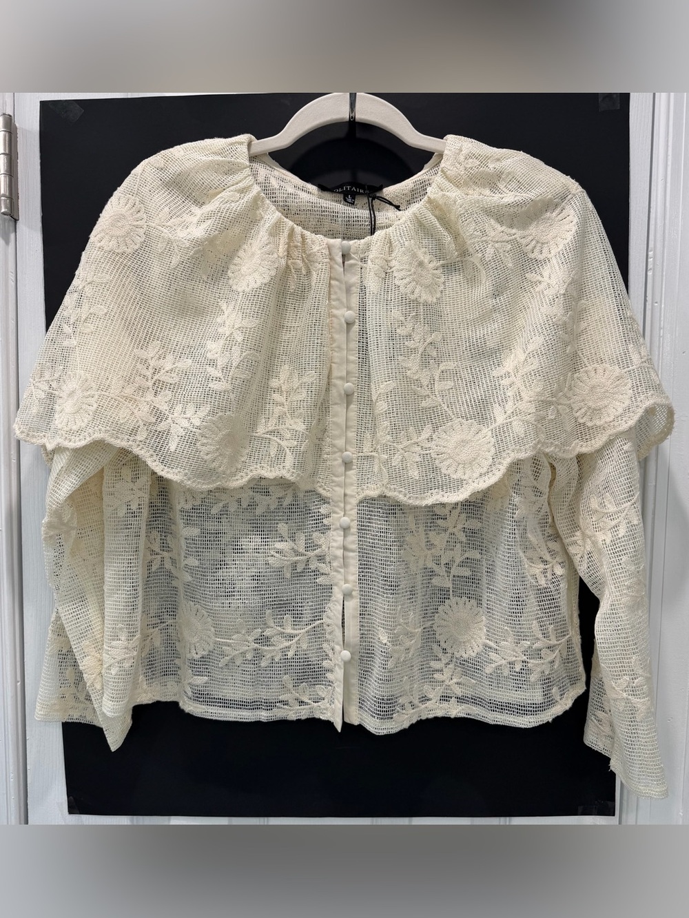Solitaire Cream Lace Capelet Button-Front Blouse